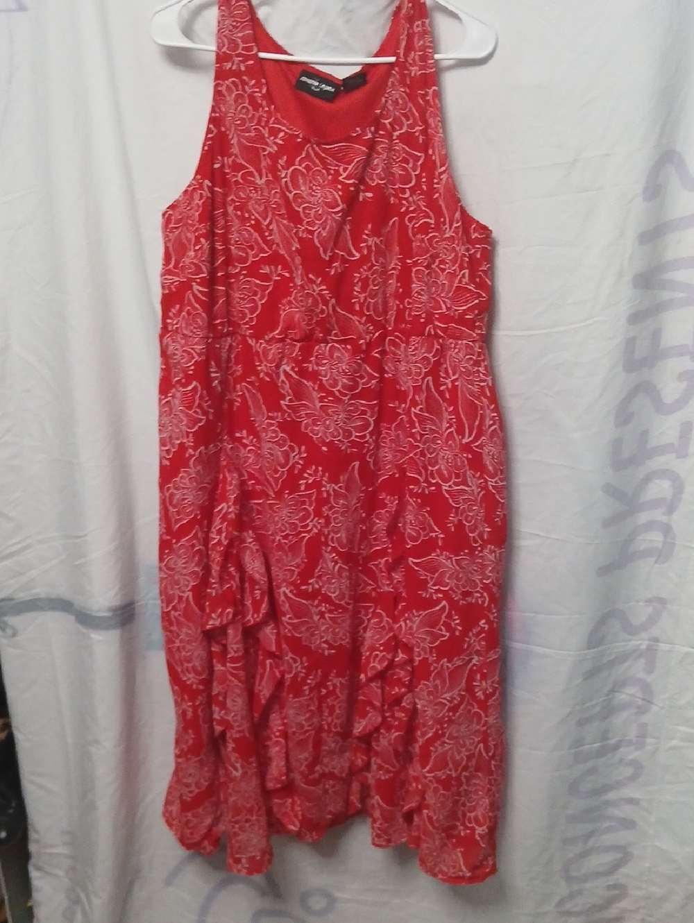 Sleeveless Red Floral Midi Dress with Racerback